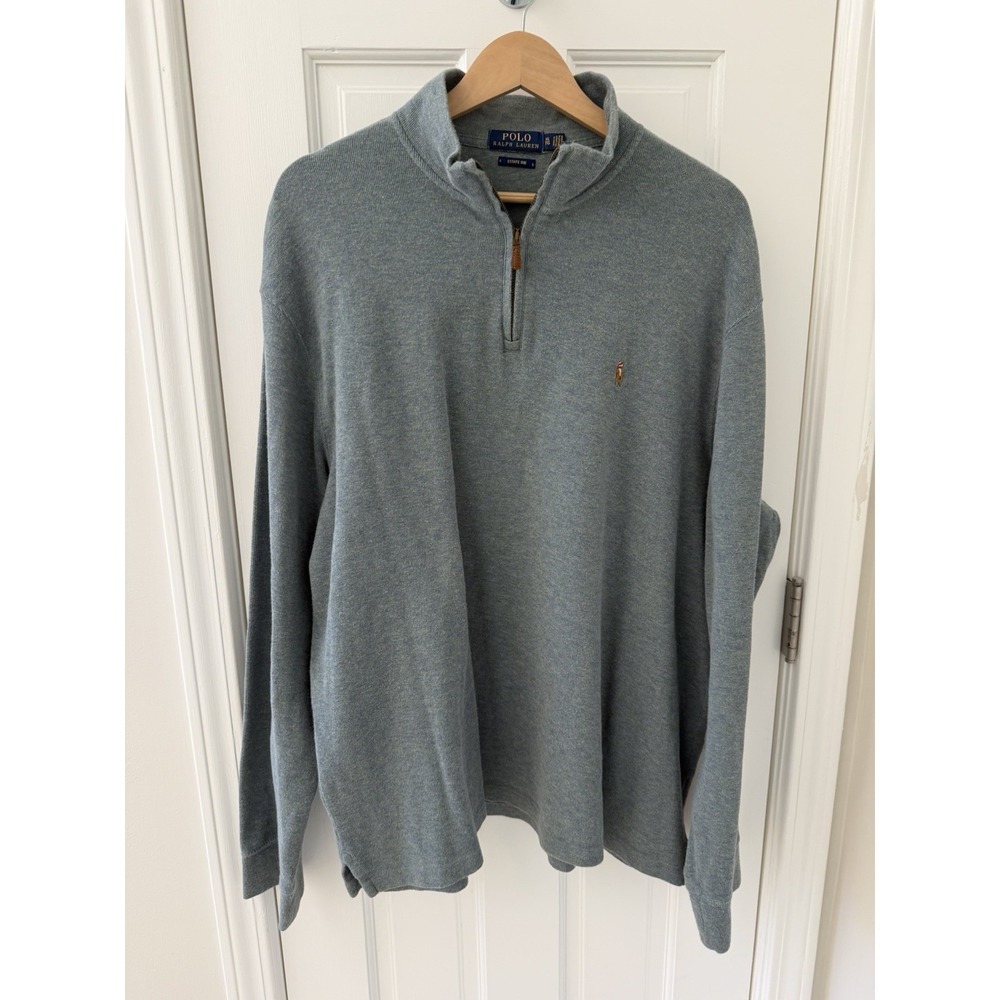 Polo Ralph Lauren Mens Quarter Zip Pullover‎ Sweater XL Green Estate Rib